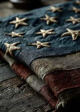 Rustic American Flag Fabric Close-Up