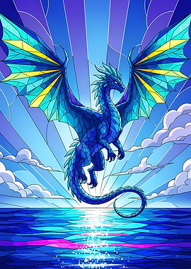 Blue Dragon Stained Glass Illustration