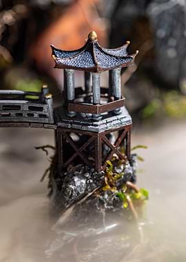 Miniature Asian Pagoda with Bridge
