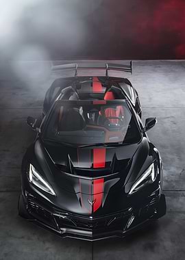 Black Corvette with Red Racing Stripes