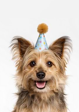 Australian Terrier Dog with Party Hat