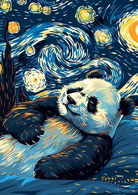 Panda in Starry Night Style
