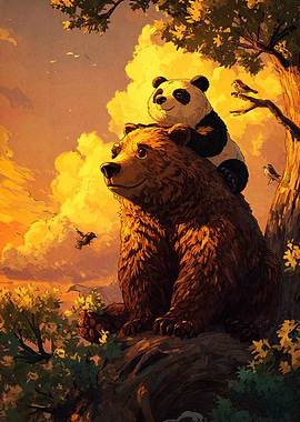 Bear and Panda Friendship Illustration