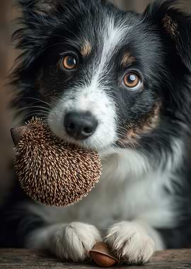 Dog with Hedgehog Toy Portrait