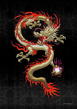 Golden Chinese Dragon with Magic Pearl