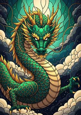 Green and Gold Dragon Illustration