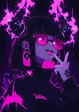 Anime Girl with Horns and Tattoo