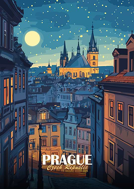 Prague Czech Republic Night Cityscape