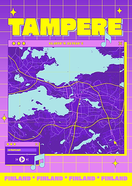 Tampere Finland Map Retro Poster