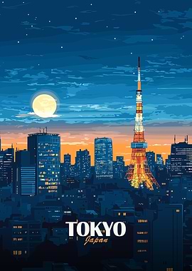 Tokyo Japan Cityscape at Night