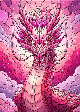 Pink Dragon in Cloudy Sky