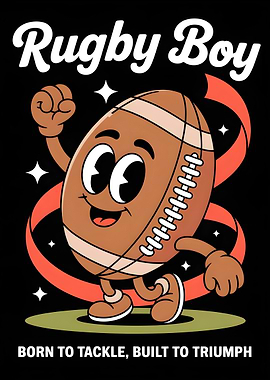 Rugby Boy Cartoon Illustration