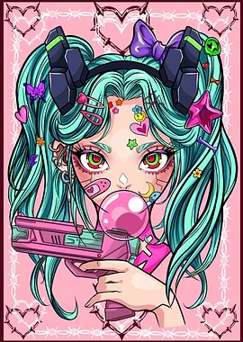 Cyberpunk Girl with Pink Gun