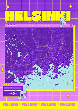 Helsinki Finland Map Retro Aesthetic