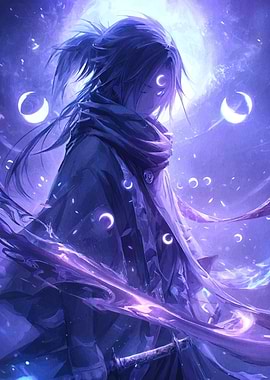 Mystical Warrior with Crescent Moon Aura