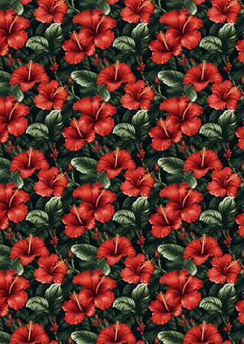 Red Hibiscus Floral Pattern