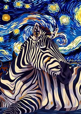 Zebra in Starry Night Style