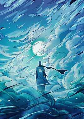 Blue Stormy Sea with Figure