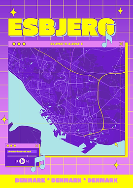 Esbjerg, Denmark Map with Retro Aesthetic
