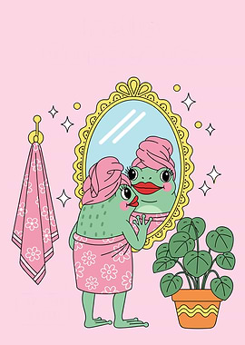 Frog in Towel Looking in Mirror