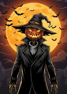 Pumpkin Head Scarecrow Halloween Illustration