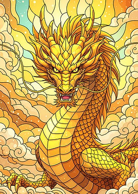 Golden Dragon in Cloudy Sky