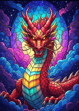 Colorful Dragon in Cloudy Sky
