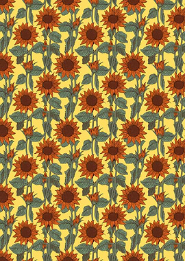 Sunflower Pattern on Yellow Background