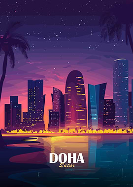Doha Qatar Skyline at Night