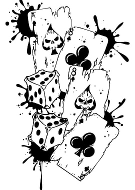 Dice and Cards Black and White