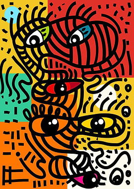 Abstract Faces Colorful Graphic Art