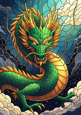 Green and Gold Dragon Illustration