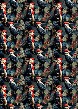 Woodpecker and Berries Pattern