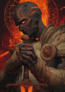 Stone Warrior with Fiery Cracks