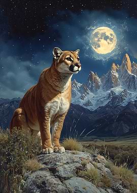 Cougar under the moonlight