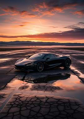 Black Sports Car at Sunset