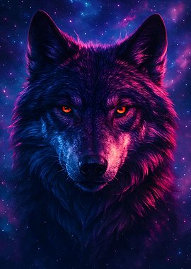 Neon Wolf Portrait in Space