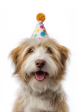 Petit Basset Griffon Vendéen Dog with Birthday Hat Portrait
