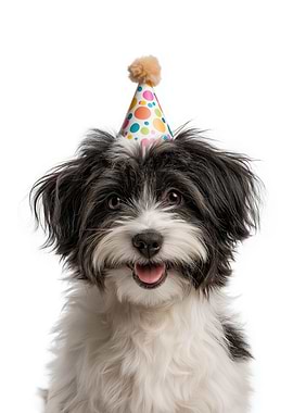 Löwchen Dog with Party Hat