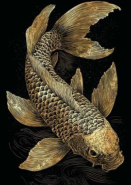 Golden Koi Fish Illustration on Black