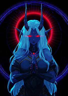 Blue Demon Girl with Red Eyes