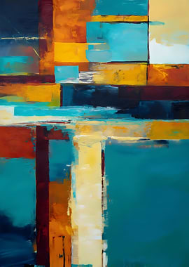 Geometric Harmony – Abstract Blocks in Teal and Amber
