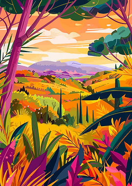 Colorful Abstract Minimalist Landscape Illustration