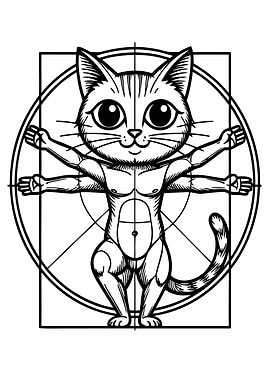 Vitruvian Cat Black and White