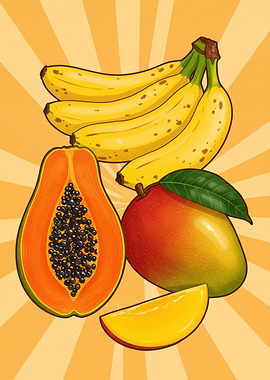 Tropical Fruit Still Life Illustration