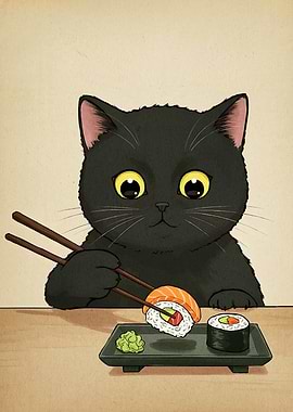Cat Eating Sushi