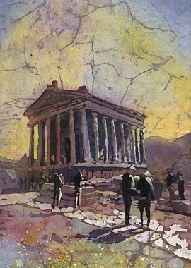 Roman Temple Garni Armenia watercolor batik