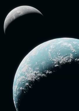 Ocean Planet and Moon in Space