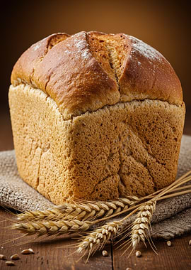 Loaf of Bread with Wheat Stalks