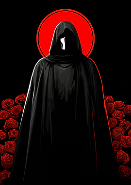 Cloaked Figure with Red Roses